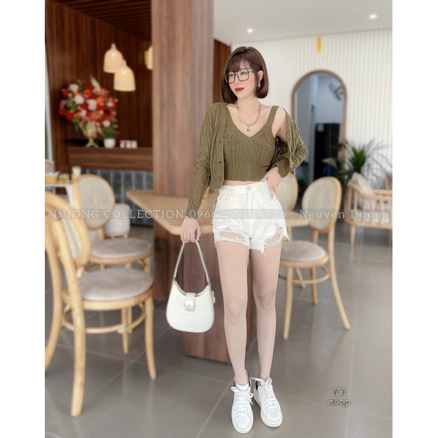 Set áo cadigan thừng mix áo hai dây len thừng dày dặn 284