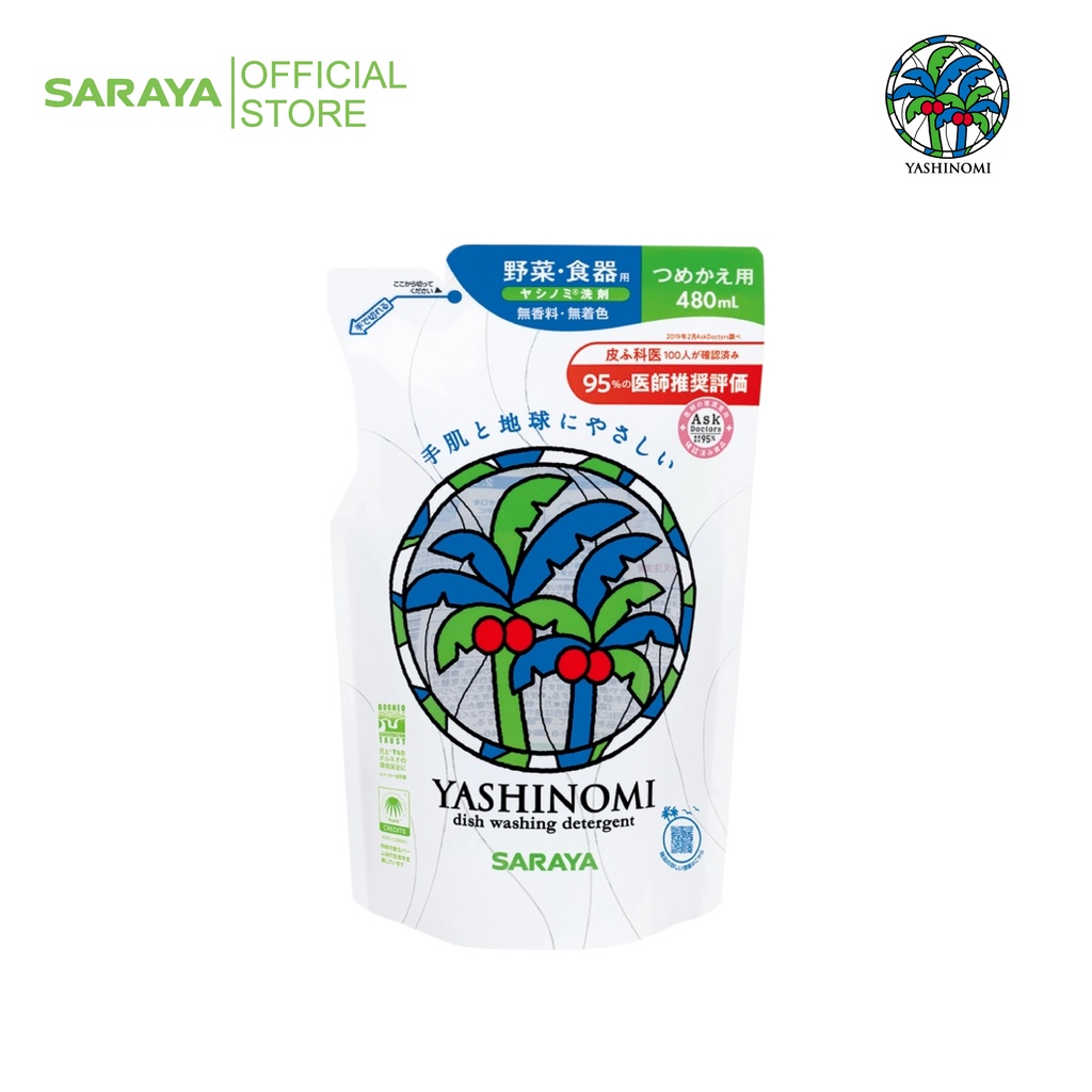 Combo nước rửa rau củ quả/chén bát Yashinomi chai 500ml và túi 480ml