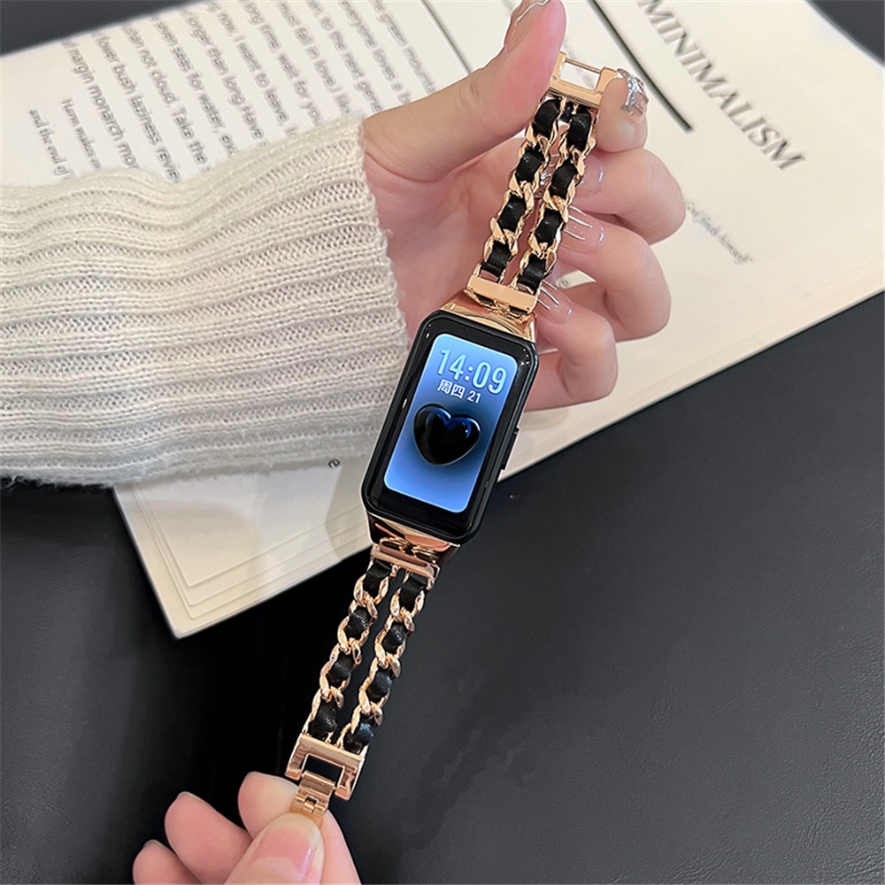 Dây Đeo Thay Thế Chất Liệu Da Và Thép Không Gỉ Sang Trọng Cho Huawei Band 8 7 6 / Honor Band 6