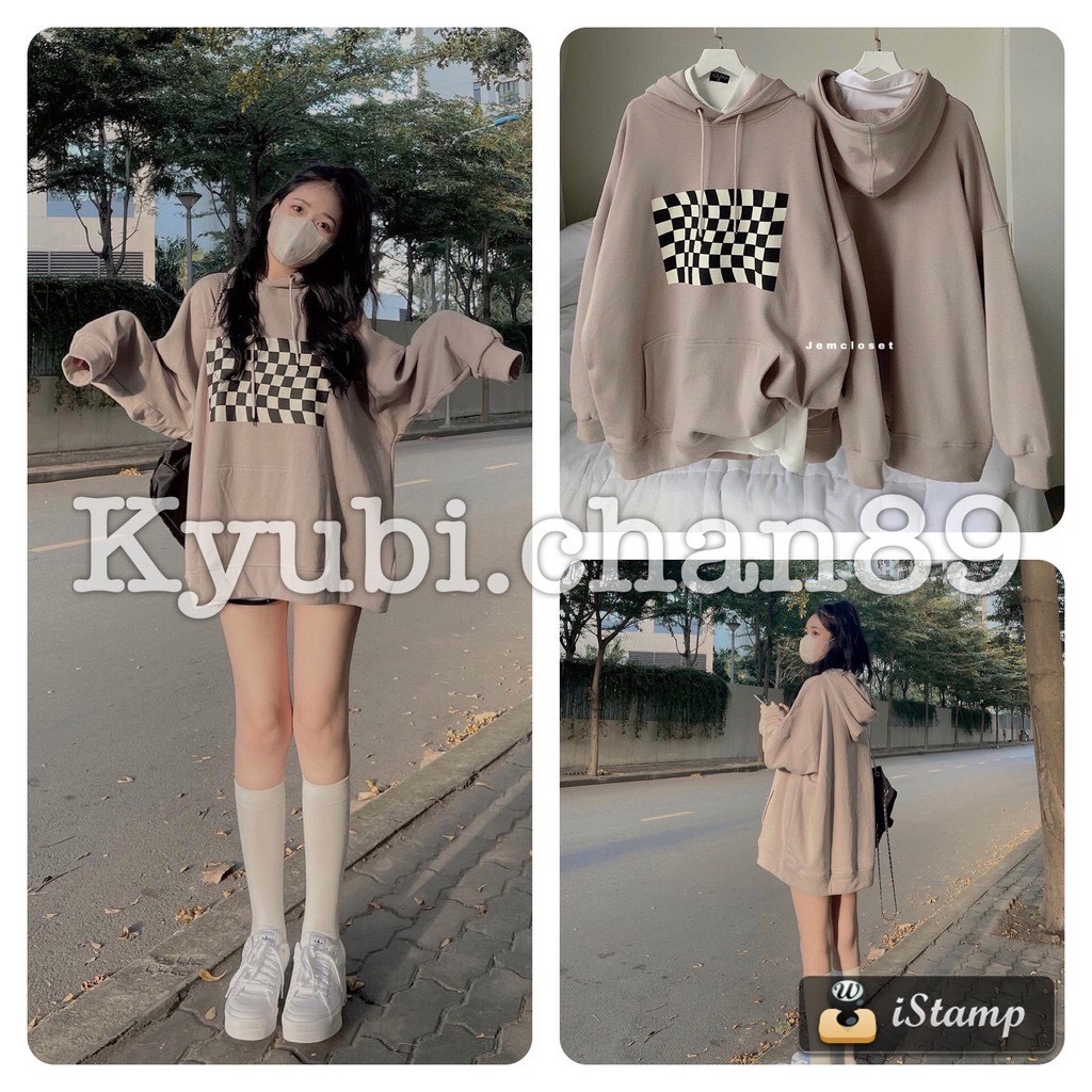 Áo Hoodie Bàn Cờ KYUBI.CHAN89 Nữ [FREESHIP] 🌸 Sweater form rộng tay bồng, nỉ ngoại đẹp in hình caro cá tính Ulzzang 🌸 | BigBuy360 - bigbuy360.vn