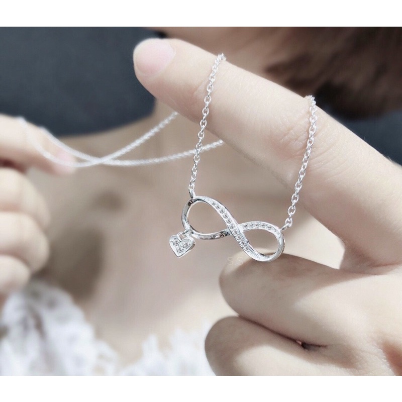 Dây chuyền tim vô cực số 8 ngang trên 2cm bạc chuẩn NGỌC MẬU