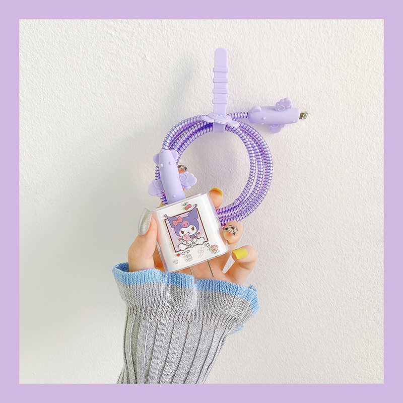 Miếng Dán Bảo Vệ Đầu Dây Cáp Sạc Màu Trong Suốt Hình Nhân Vật Hoạt Hình Dễ Thương