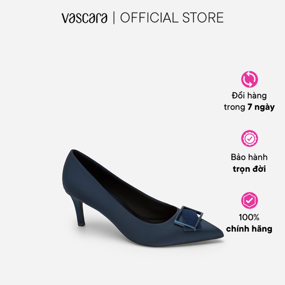 Vascara Giày Bít Mũi Nhọn Satin Đính Khóa Vuông Phối Nhung - BMN 0532