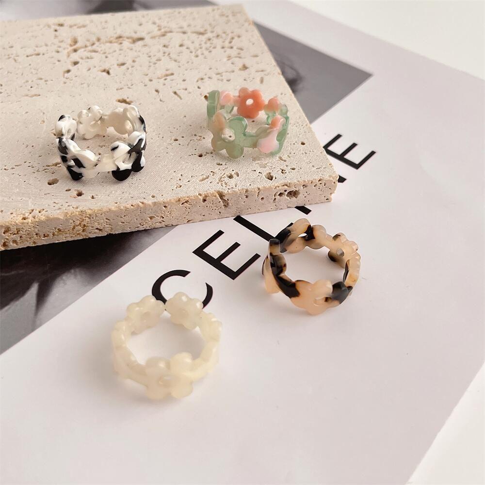 Mxbeauty Nhẫn Hở Bằng Acrylic Hình Học Họa Tiết Hoa Ngọt Ngào Phong Cách Hàn Quốc