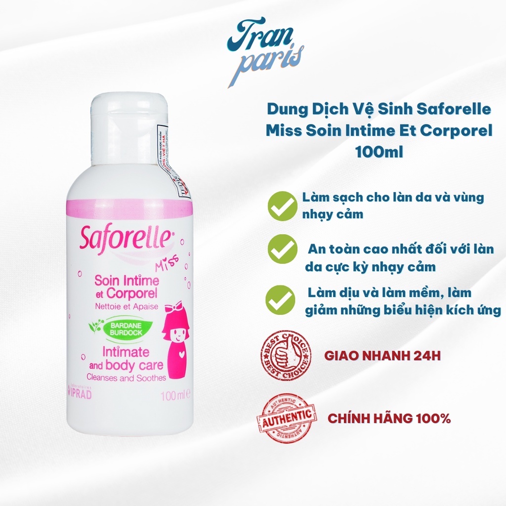 Dung Dịch Vệ Sinh Cho Bé Gái Saforelle Miss Soin Intime Et Corporel 100ml