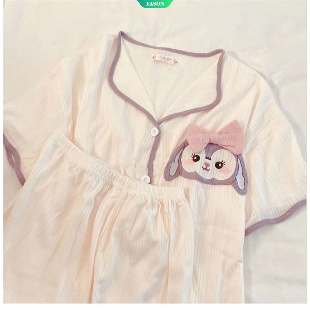SANRIO Bộ Đồ Cotton Ngắn Tay Thêu Họa Tiết Thỏ Dễ Thương Đơn Giản Mặc Ở Nhà Vào Xuân Hè