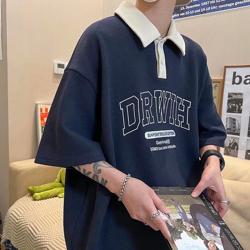 Áo Thun Polo Tay Ngắn Dáng Rộng Phong Cách Hong Kong Dễ Phối Đồ Thời Trang Mùa Hè Cho Nam Size M-2XL