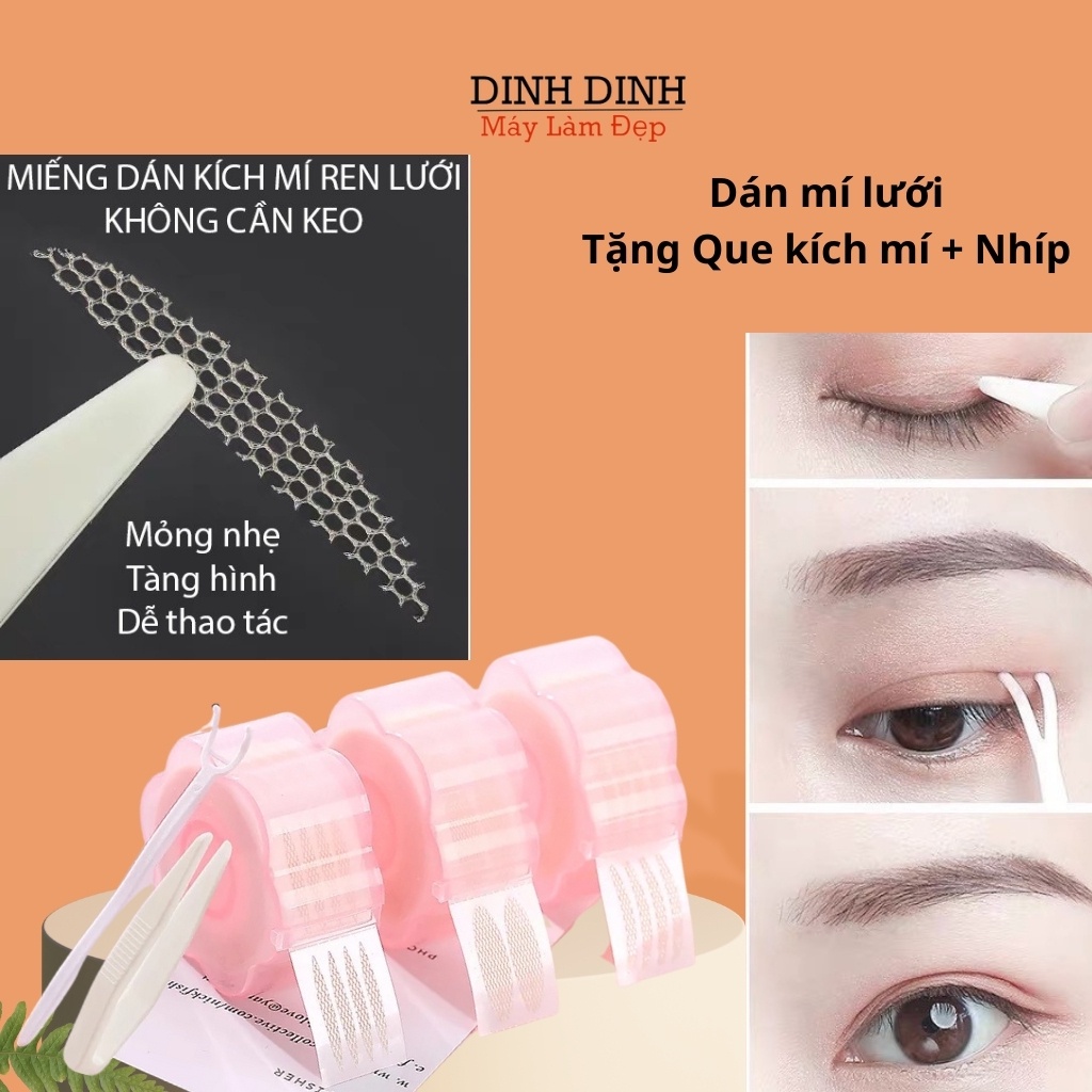 Kích mí, dán mí lưới ren sẵn keo (cuộn 360 miếng), không lộ, siêu tàng hình (tặng kèm que và nhíp)