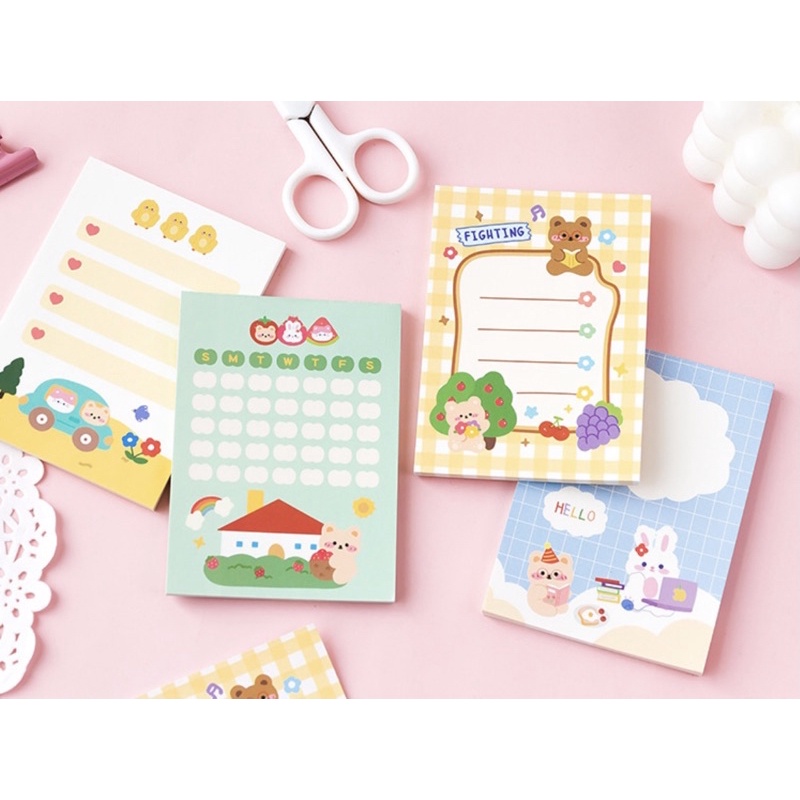 Giấy note cute/Giấy note 50 tờ ghi chú chủ đề gấu thỏ mèo dễ thương trang trí sổ bullet journal Hàn Quốc Tẻn Tẻn