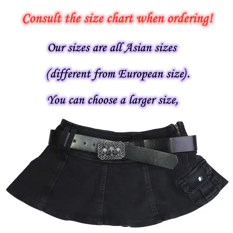 Chân váy jean Mini Phối Thắt Lưng In Hình Đầu Lâu Phong Cách Harajuku Y2k Cá Tính Cho Nữ | BigBuy360 - bigbuy360.vn