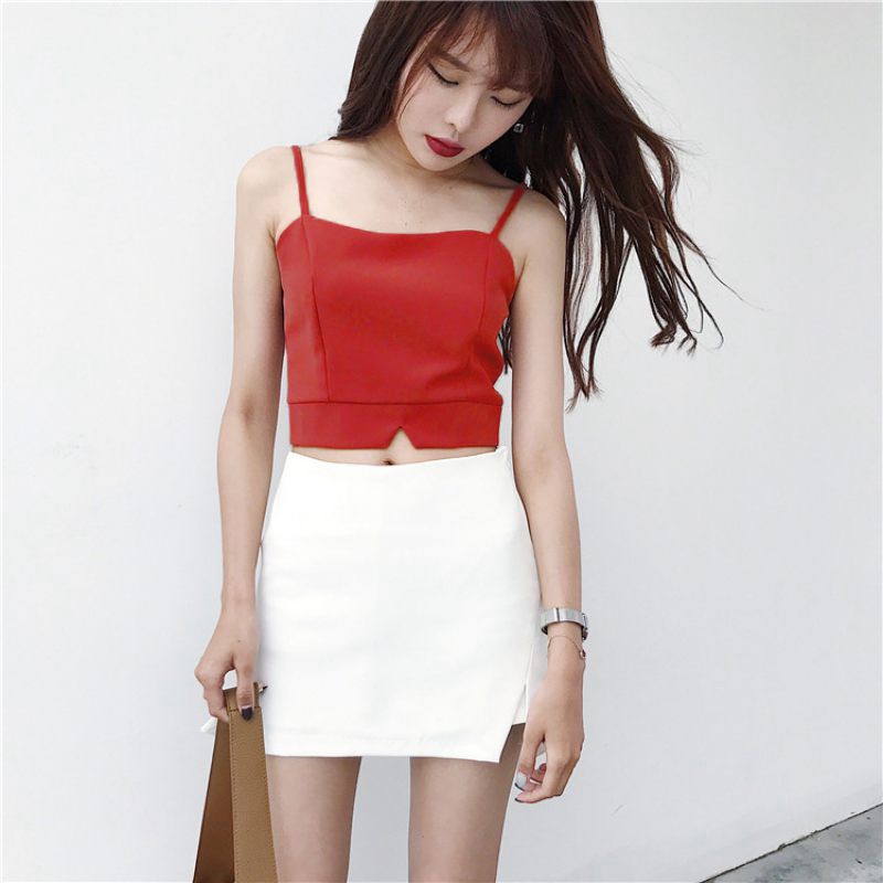 FREESHIP ĐƠN 99K_ Crop top hai dây gợi cảm màu trơn phong cách mùa hè | BigBuy360 - bigbuy360.vn