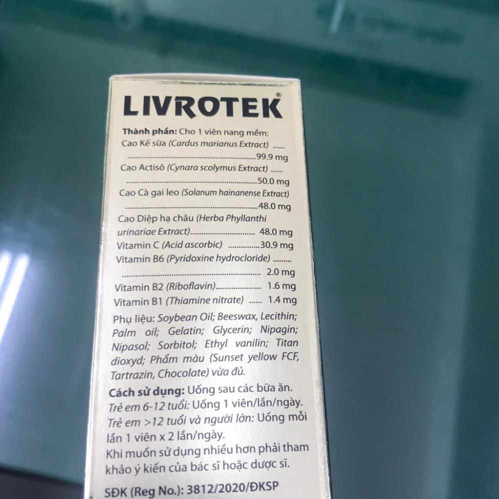 Livrotek – Hỗ trợ điều trị viêm gan, giải độc gan, hạ men gan và phục hồi chức năng gan (Hộp 60 viên)