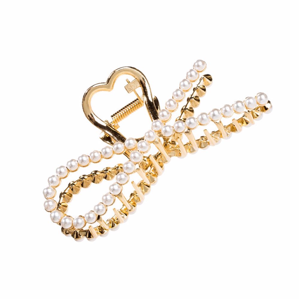 Kẹp bấu tóc hình nơ đính ngọc trai đơn giản phong cách Hàn Quốc cho nữ