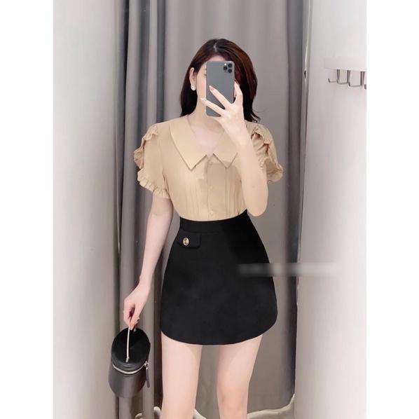Áo sơ mi cộc tay G199 CÓ BIGSIZE tay phối bèo rất nữ tính, thời trang thiết kế công sở hay đi học đều hợp - GEM Fashion