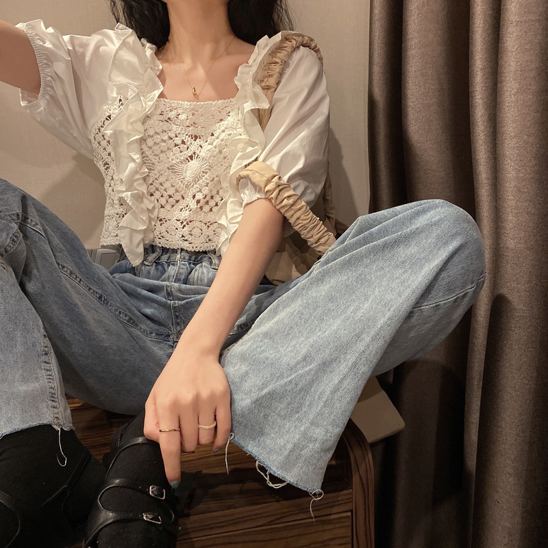 Áo Ren Lửng Tay Ngắn Xinh Xắn Dành Cho Nữ