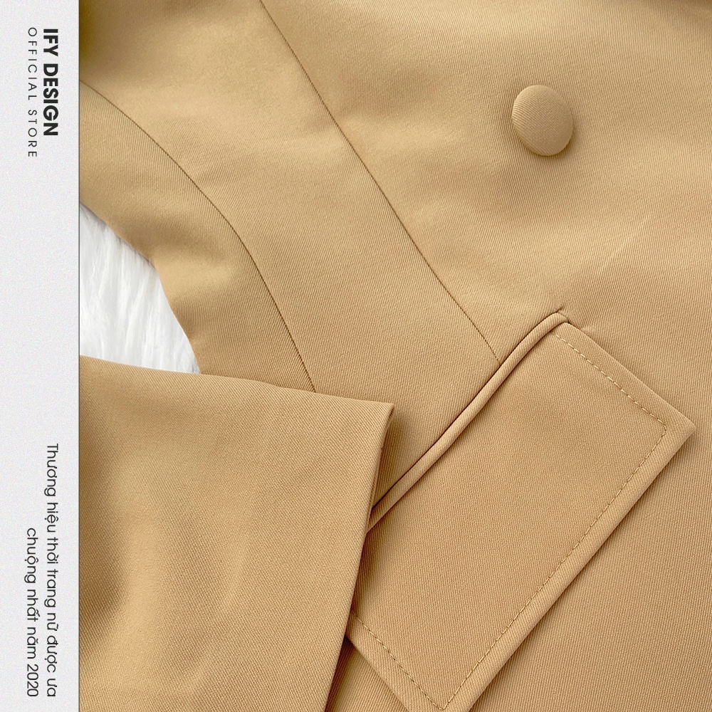 Áo vest nữ blazer đen, be chiết eo 2 cúc túi chéo IFY Design FS198A