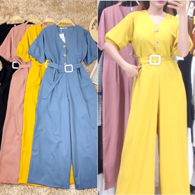Jum / jumpsuit đồ bay cổ V trơn phối belt vuông chất vải đẹp phù hợp dạo phố, đi làm