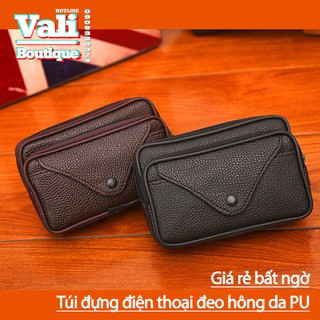 Túi da PU đeo ngang hông kiểu ngang T4 có 3 ngăn - Túi đeo thắt lưng giả da PU kiểu ngang - đen, nâu.