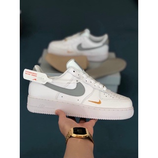 Giày thể thao air force 1 vệt xám logo vàng , Giày AF1 trắng nam nữ full box bill