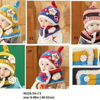 Set mũ và khăn cổ len cho bé yêu