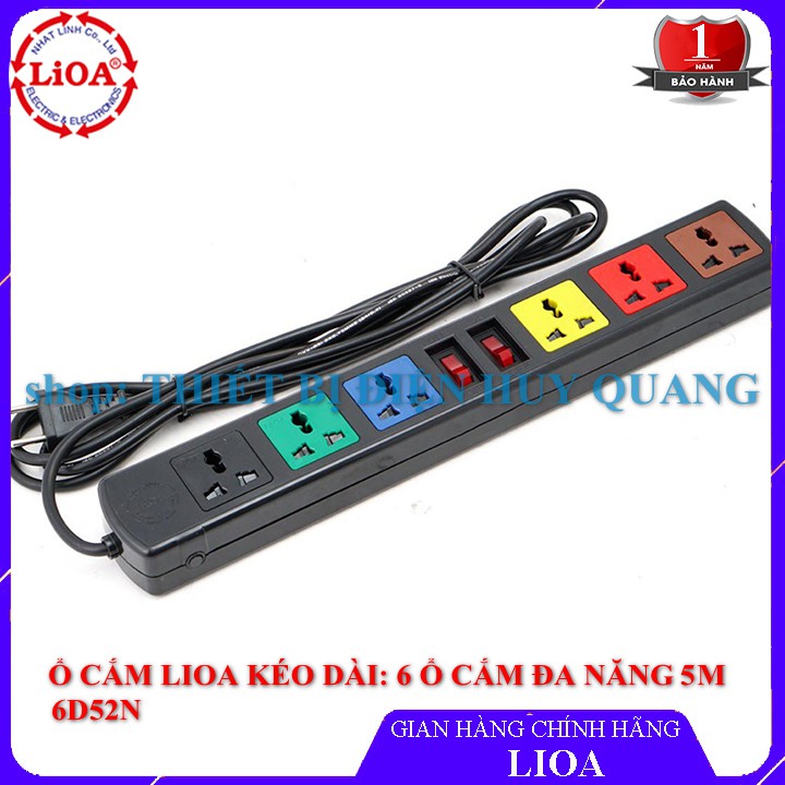 Ổ cắm điện LiOA đa năng kéo dài 6 lỗ, 10A, 2000W, có công tắc, dây dài 3m/5m, 3D3S