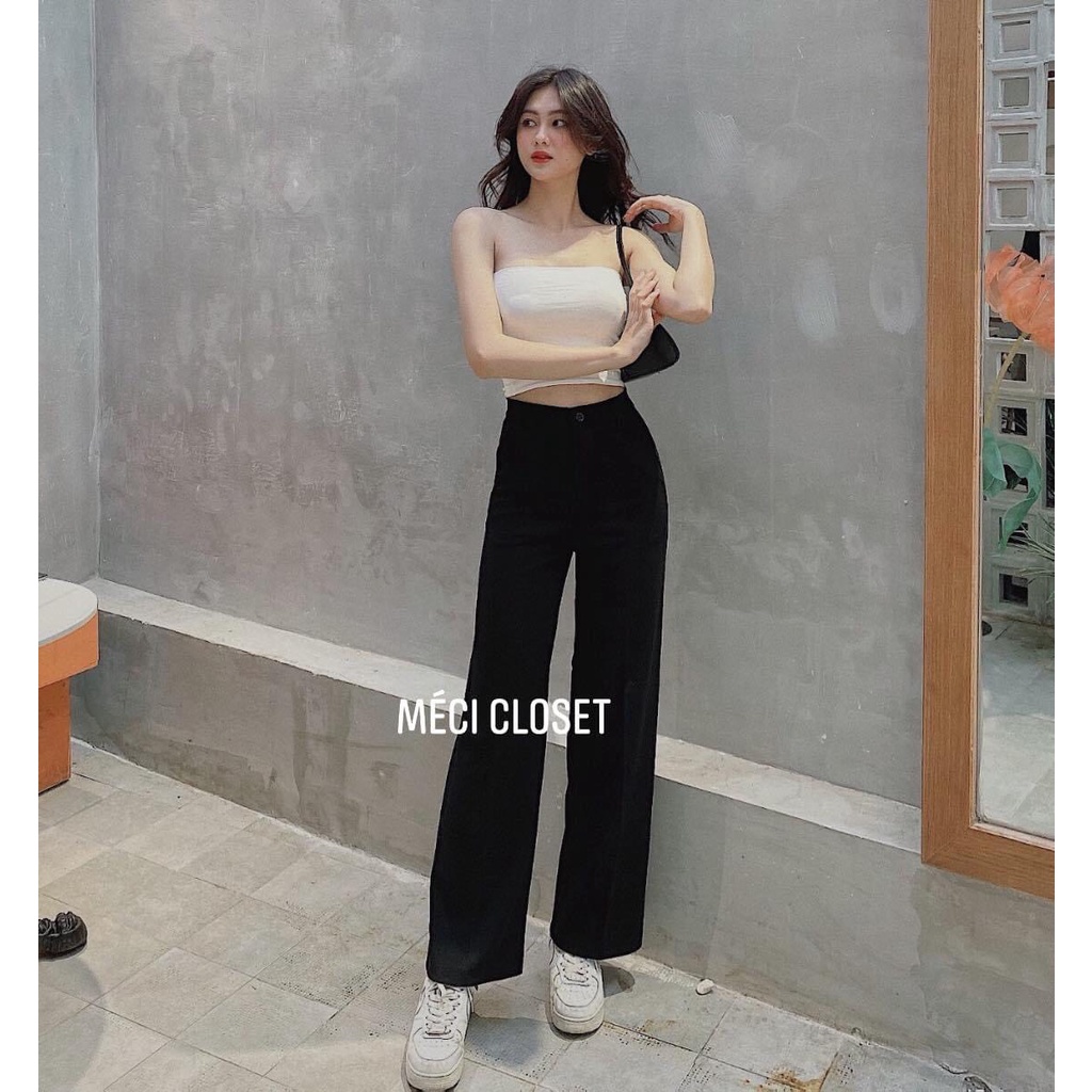 Quần vải tây ống loe NỮ BIG SIZE lưng cao khuy giữa chất mềm đẹp co giãn.m061-Đen.