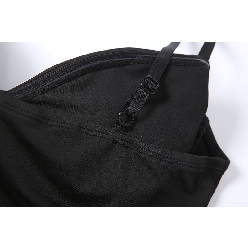 DUNEA Đầm hai dây cổ khoét sâu phối lưới phong cách quyến rũ cho nữ