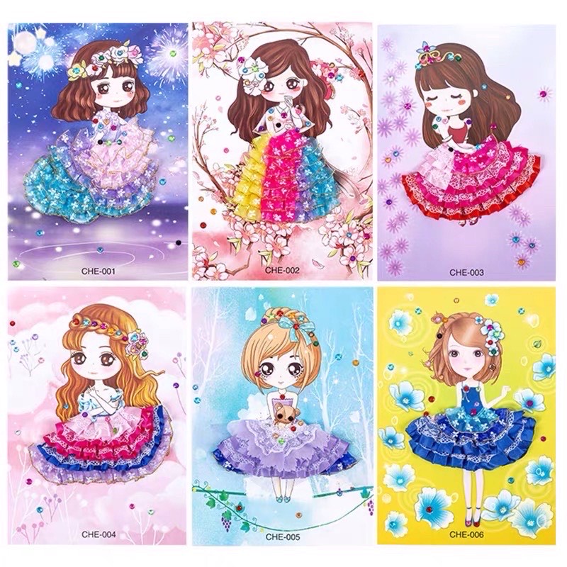 Tranh Dán Váy Công Chúa Kèm hạt Cườm Đính Váy Nhiều mẫu cho bé