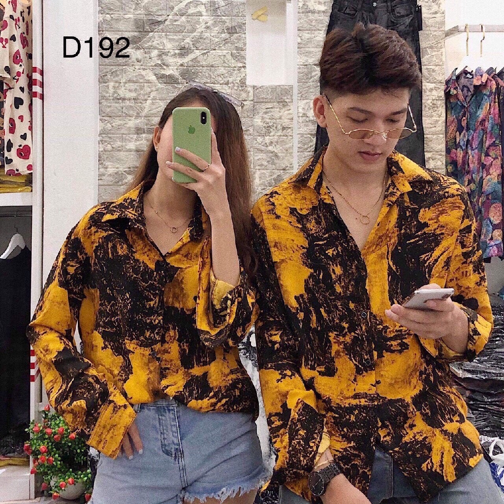 Áo sơ mi cặp có cổ sơmi đôi đẹp hàn quốc giá rẻ loang đen vàng TCS smm 037