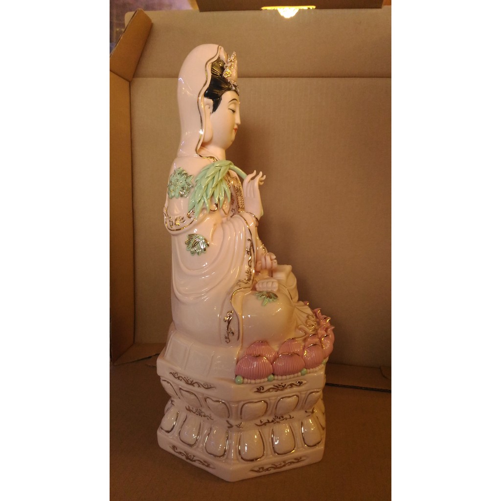 Tượng Quan Âm Sứ Đức Hóa Hồng 14 Inch
