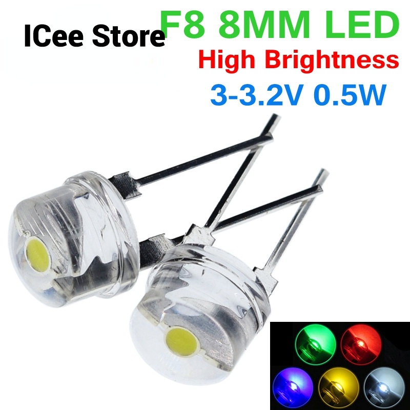 Bộ 50 Đèn LED F8 8mm 0.5W Siêu Sáng Trong Suốt