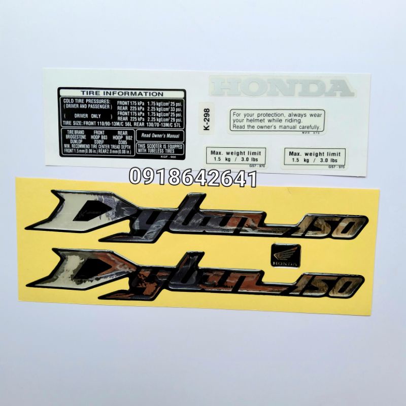 Bộ tem chữ Dylan 150 kèm thông số như zin - Màu đen