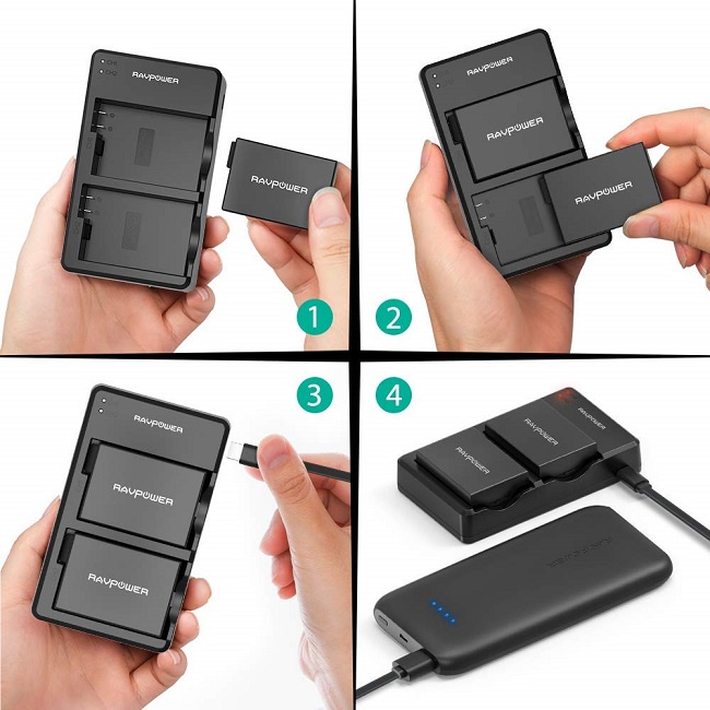 Bộ 2 Pin + 1 Sạc Canon LP-E8 RAVPOWER 1100mAh cho thân máy Canon 700D, 600D, 650D, 550D
