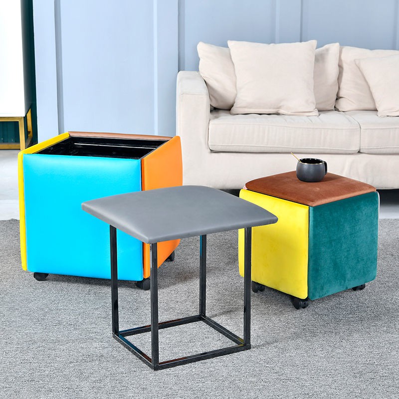 Bán trước✸Đa chức năng Rubik s Cube Combination Stool Creative Small Square Shoe Bộ bàn ăn 5 trong một Nordic