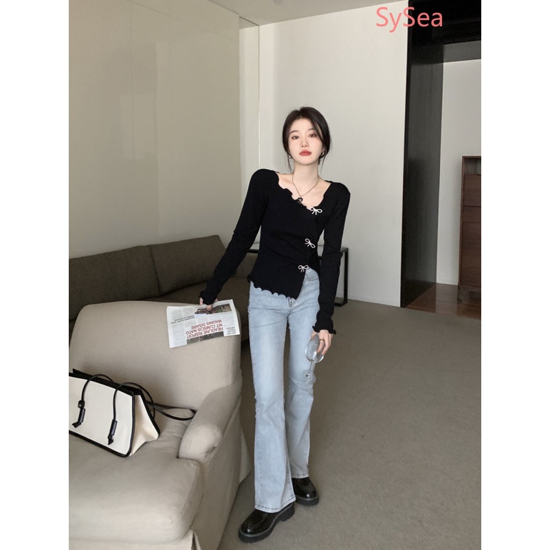 Áo Khoác Cardigan Dệt Kim Đính Nơ Xinh Xắn Cho Nữ