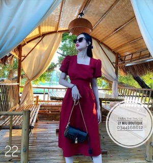 Đầm cổ u tay phồng