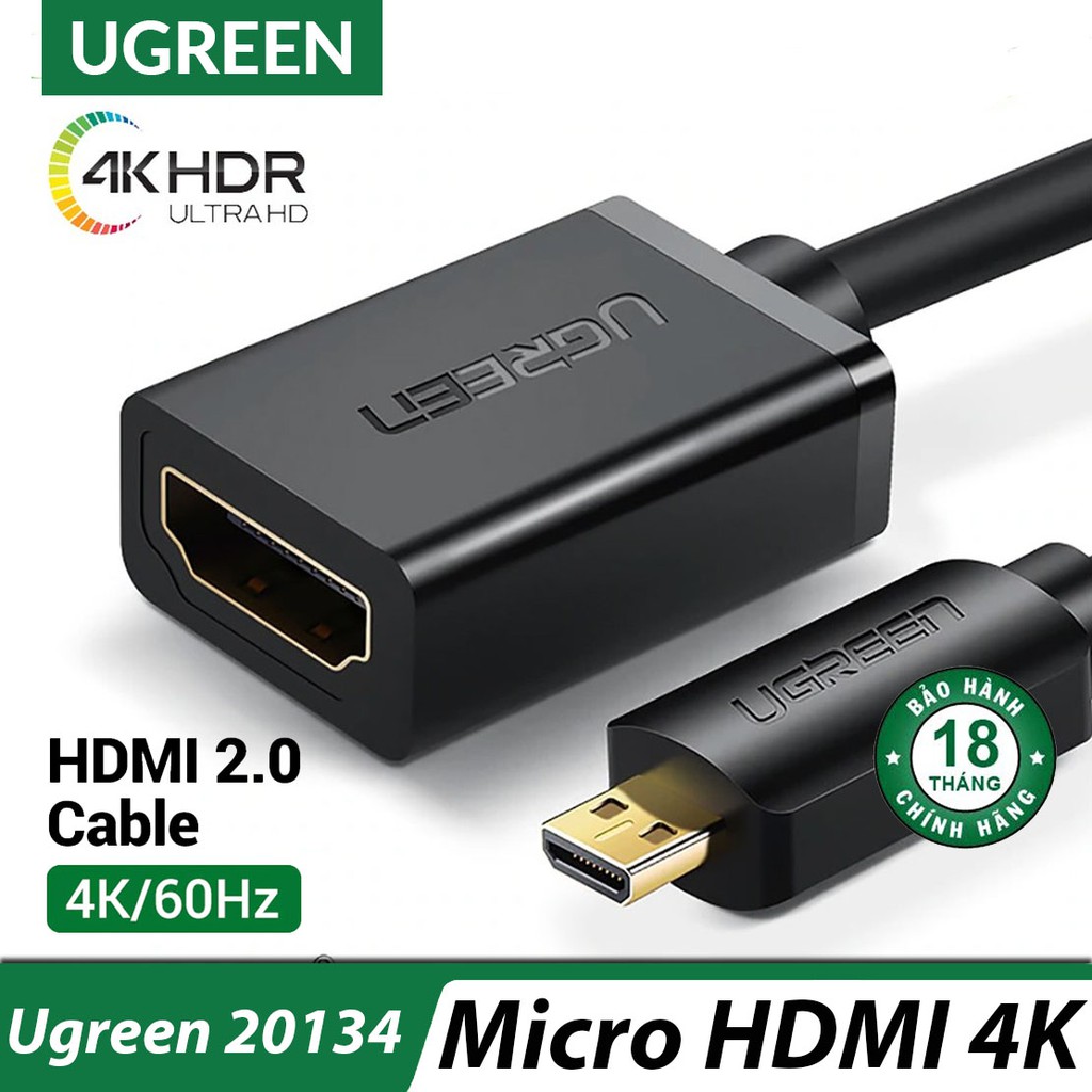 Dây Chuyển Micro HDMI Sang HDMI (Female) 2.0 - Ugreen 20134 Chính Hãng  -Hỗ trợ 4K*60Hz