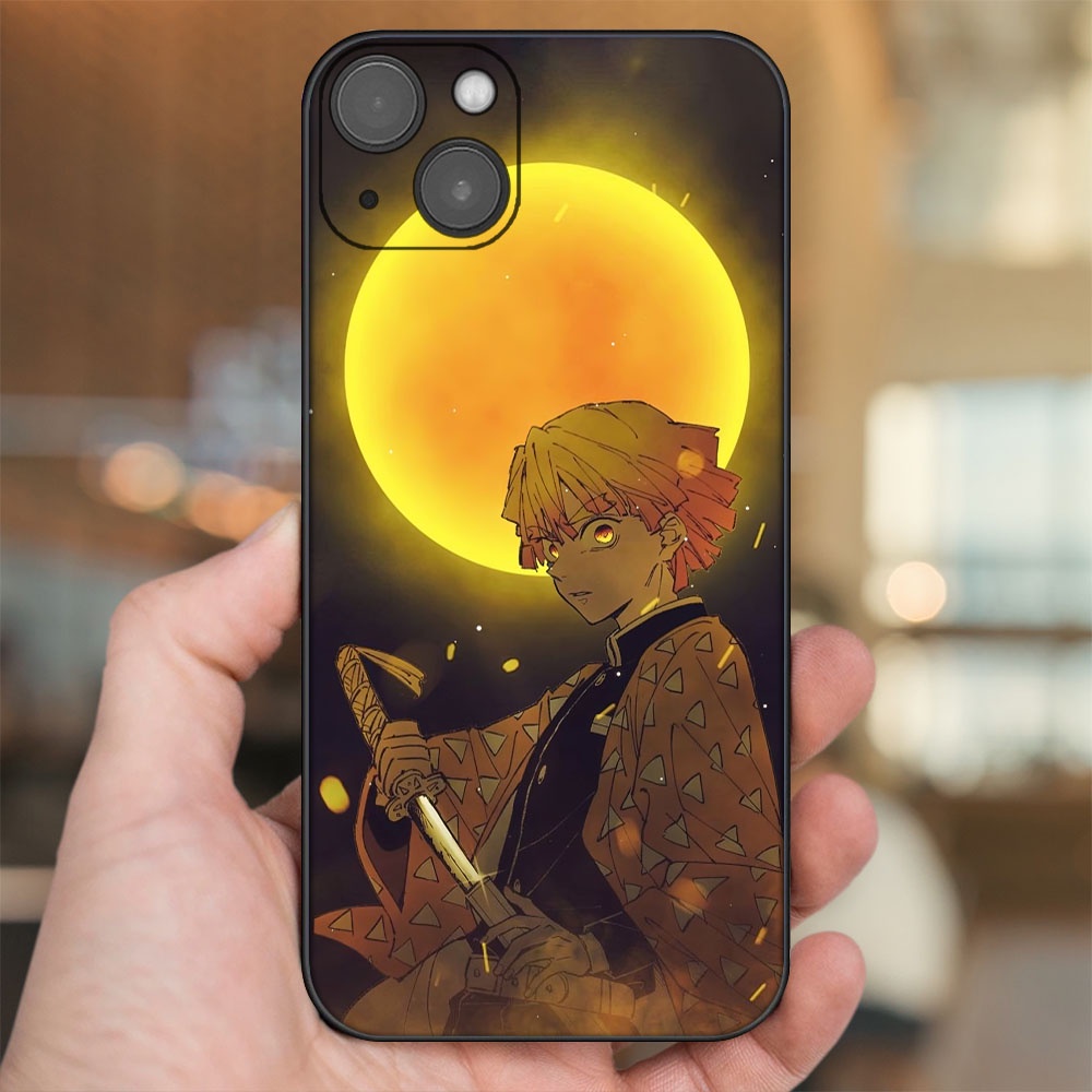Ốp lưng iPhone 14 Plus dẻo đen cạnh vuông in hình Zenitsu Kimetsu no Yaiba