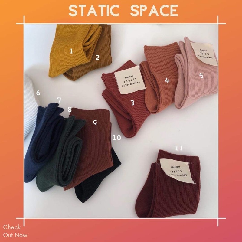 SET TẤT/ VỚ NỮ CAO CỔ TRƠN MÀU BASIC VINTAGE - STATIC SPACE