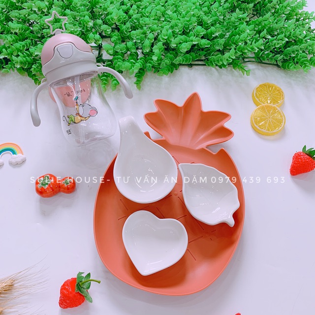Khay nhựa cà rốt,mây, dâu,dứa đựng chén bát ăn dặm cho bé(chỉ bán khay ko kèm bát)
