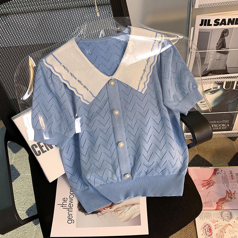 Áo Dệt Kim Mỏng Mùa Hè Khoét Lỗ Đính Kim Cương Phong Cách Mới Cho Nữ