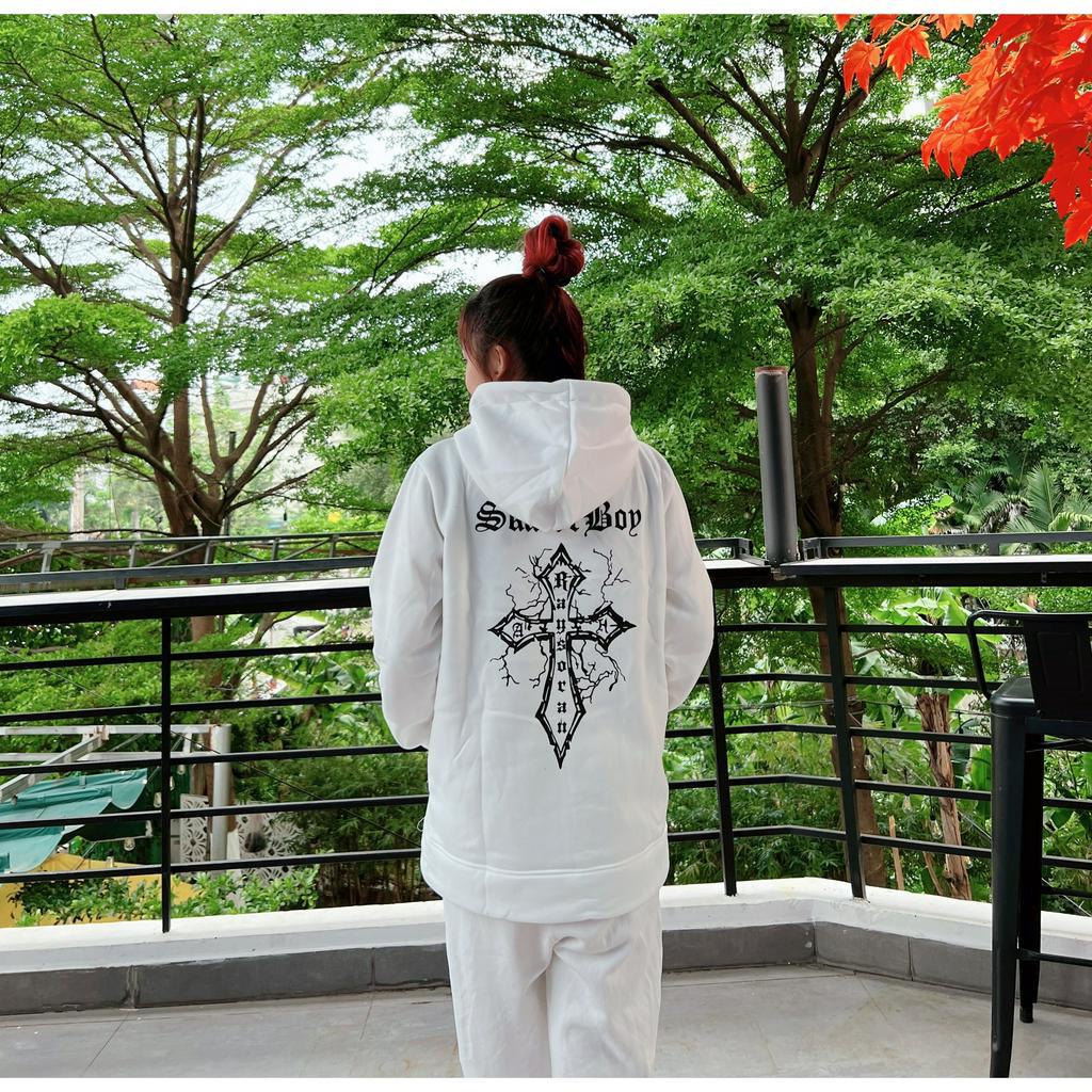 Áo Khoác Hodie Nỉ Unisex Nam Nữ In Hình Hình Chữ Thập Form Rộng Dưới 55kg
