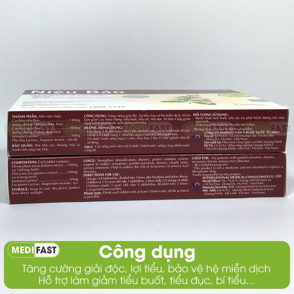 Niệu Bảo - Viên lợi tiểu, hỗ trợ giảm tiểu buốt - Hộp 20 viên từ thảo dược kim tiền thảo và kim ngân hoa