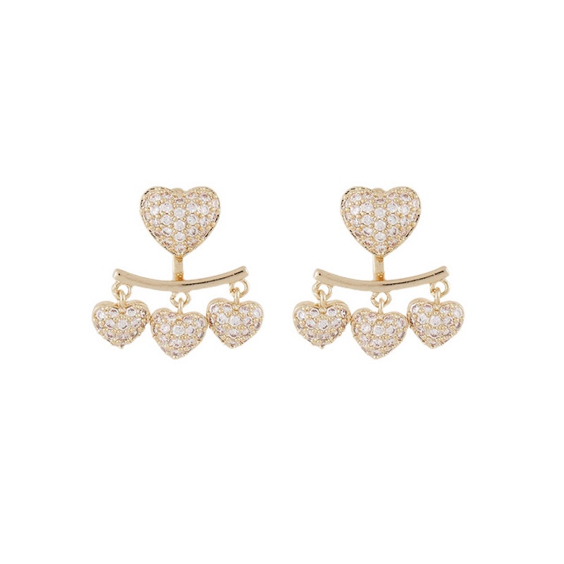 Bông Tai Mạ Bạc 925 Hình Trái Tim Đính Đá Phối Tua Rua Phong Cách Hàn Quốc Cho Nữ