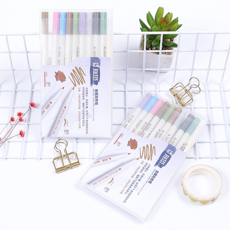 (Hàng Có Sẵn) Bút Dạ Kim Ánh Nhũ Metallic Nhiều Màu Viết Bullet Journal Sổ Nhật Ký, Tập Vở