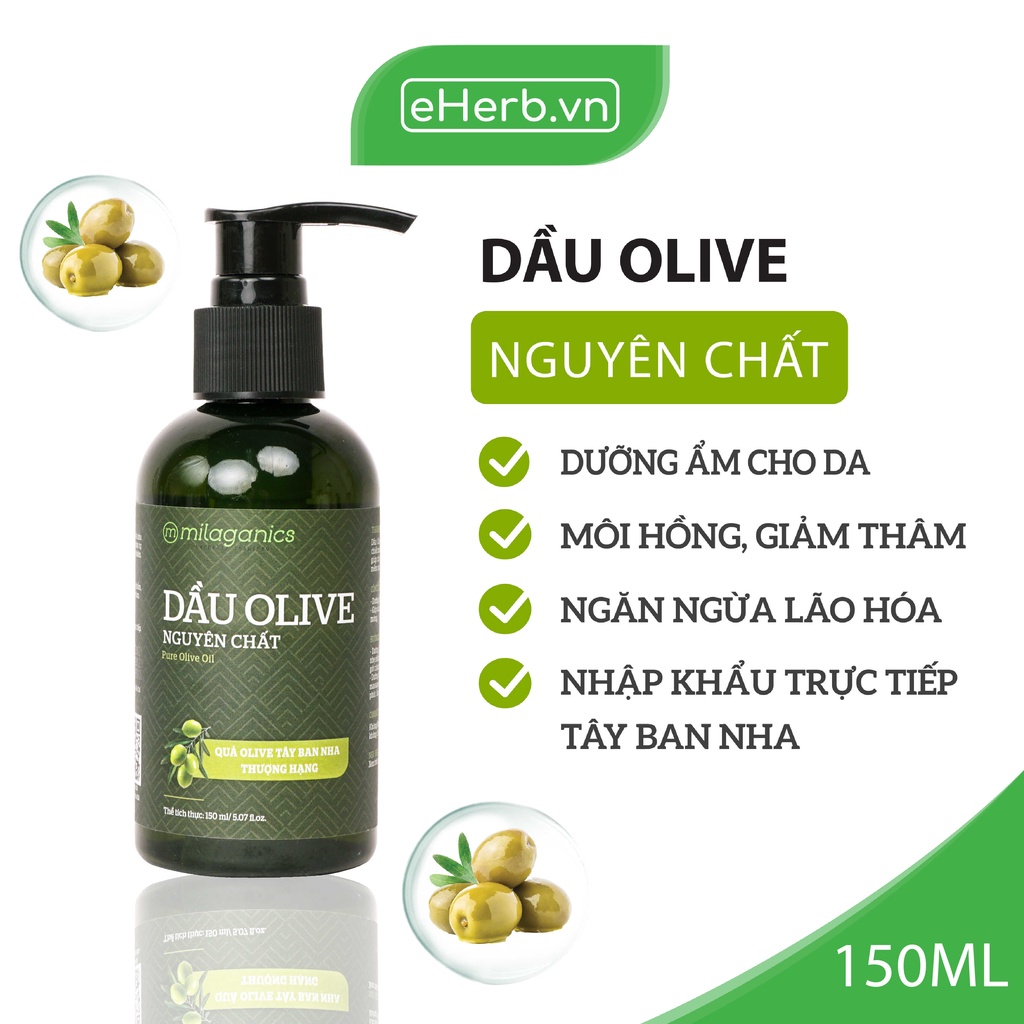 NEW VERSION Dầu Olive Nguyên Chất Dưỡng Da - Tóc - Môi MILAGANICS 150ml