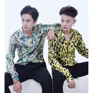 Sơ mi lụa họa tiết da rắn