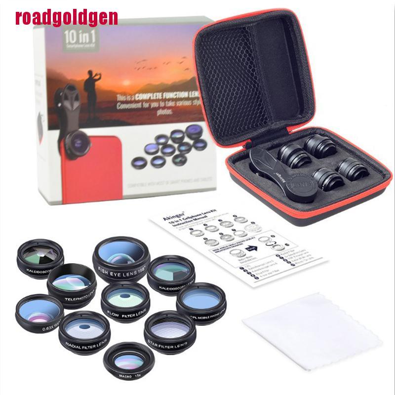 [rogoldVN]10in1 Phone Lens Fisheye Wide Angle Zoom Lens Fish Eye  Macro Lenses Camera Kits