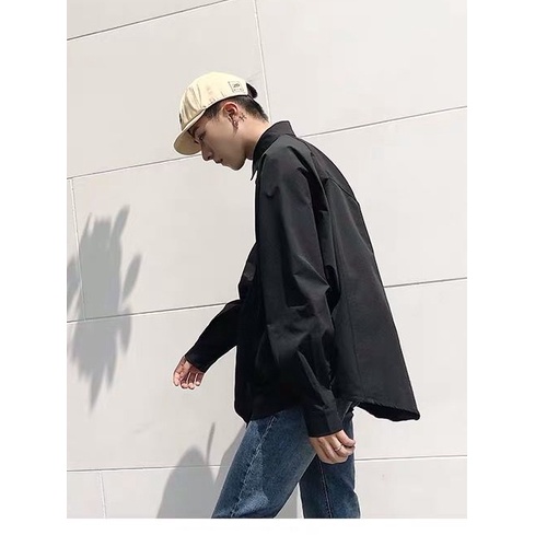 Áo Sơ Mi Tay Dài Dáng Rộng Màu Trơn Thời Trang Hàn Quốc Cho Nam