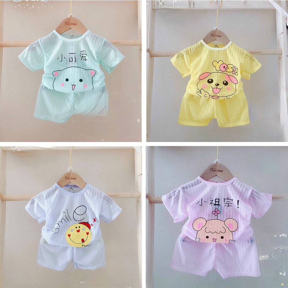 Đồ Bộ Cộc Tay Cho Bé Trai Bé Gái Chất Cotton Giấy Màu Mềm Mát - Quần Áo Trẻ Em Cho Bé Sơ Sinh 3kg Đến 15kg KIMI CT03.